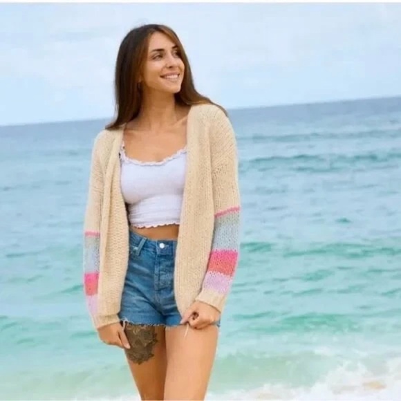 Saltwater Luxe Hello Sunshine Open Knit Cardigan M Coastal Boho - Picture 2 of 10